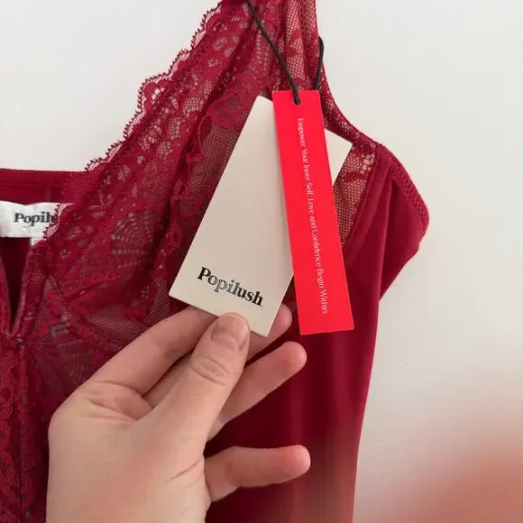 Popilush NWT Lace Bodice Midi Dress Shapewear Lingerie Size Large - Picture 5 of 12